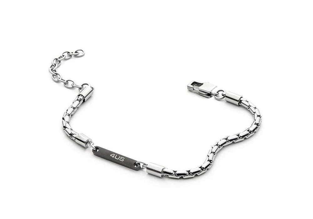 4Us Cesare Paciotti - Bracciale Catena Uomo - Acciaio - Inserto Nero