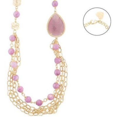 4Us Cesare Paciotti - Collana Giada Sfaccettata - Oro - Viola