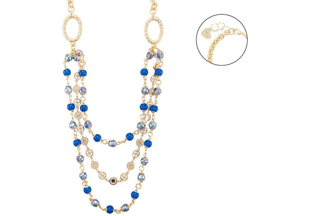 4Us Cesare Paciotti - Collana Multifilo - Cristallo Blu - Donna