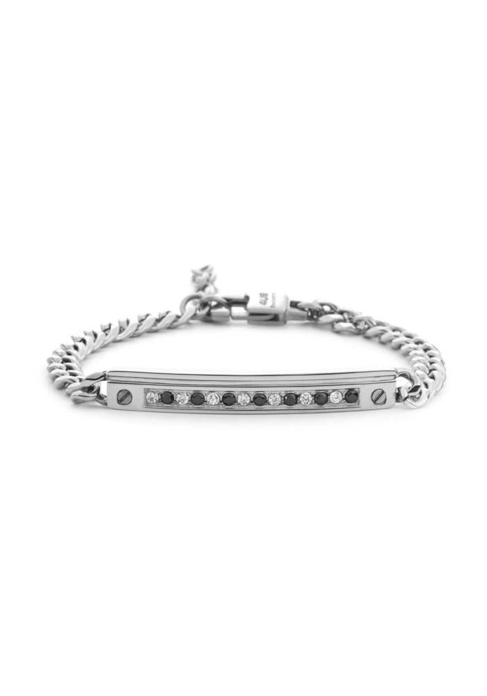 4Us Cesare Paciotti - Bracciale Acciaio - Zirconi Neri - Uomo