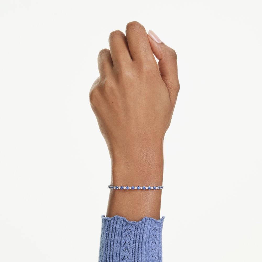 Swarovski - Bracciale Tennis Matrix - Cristalli Blu - Placcatura Rodio