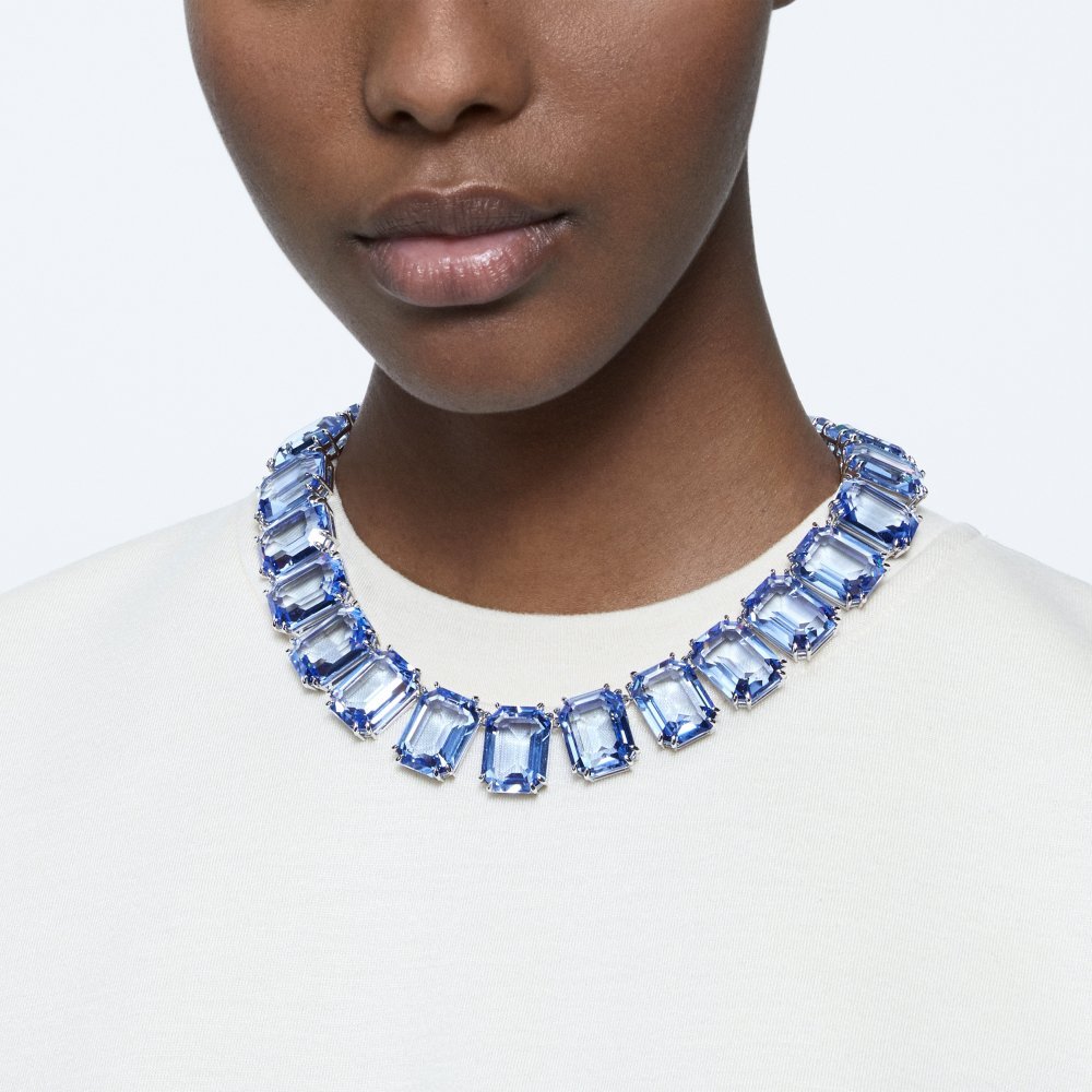 Swarovski - Collana Tennis Millenia - Cristalli Blu - Placcato Rodio