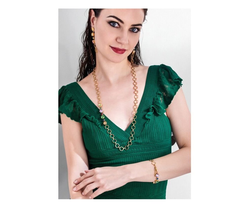 Ottaviani - Collana Placcata Oro - Cristalli - Chiusura Moschettone