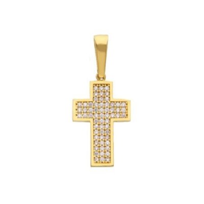 Songa Antonio - Croce Pendente Oro Giallo - 18 Ct - Zirconia Cubica