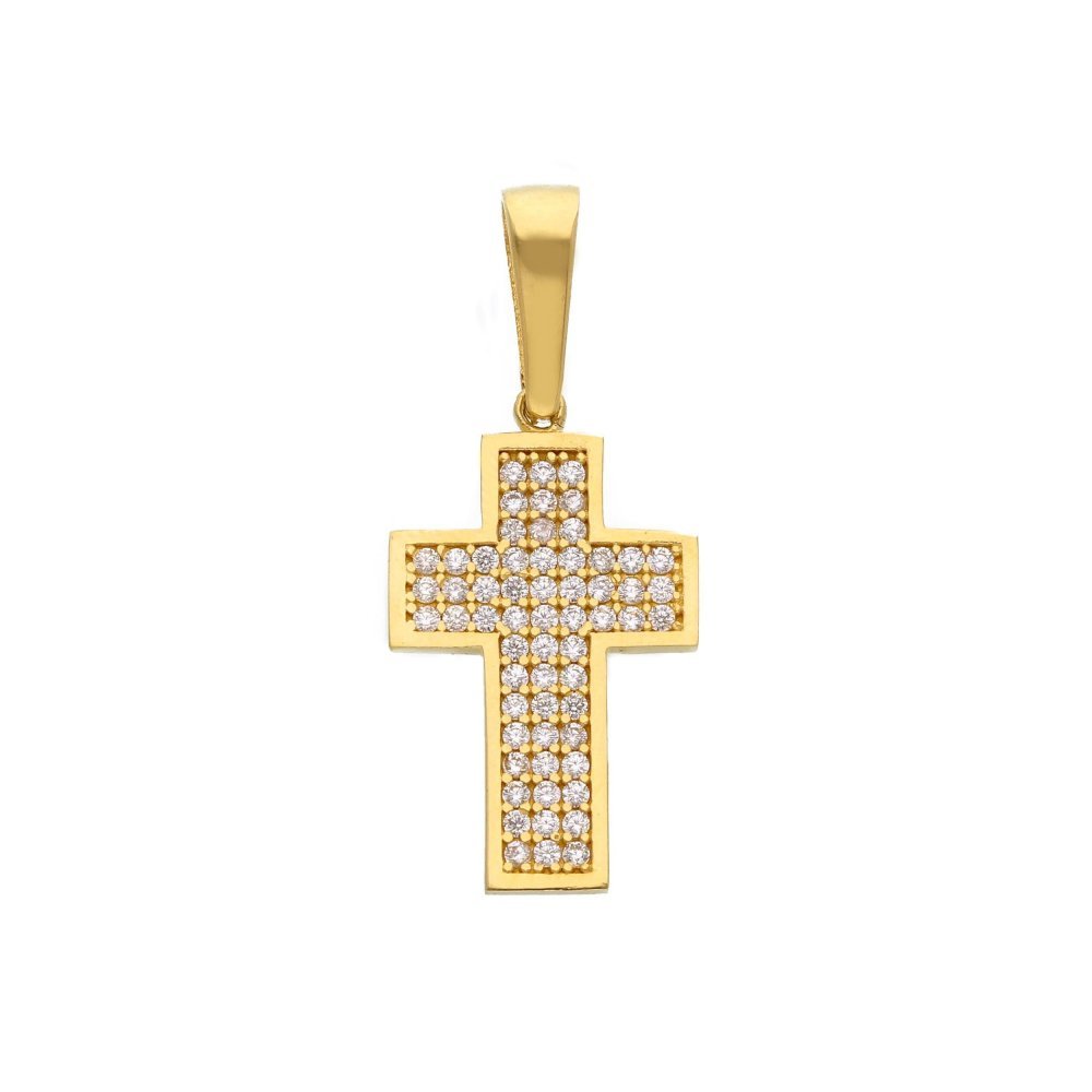 Songa Antonio - Croce Pendente Oro Giallo - 18 Ct - Zirconia Cubica