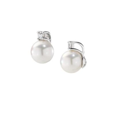 Amen - Orecchini A Lobo Perla 8 Mm - Argento - Zircone Bianco