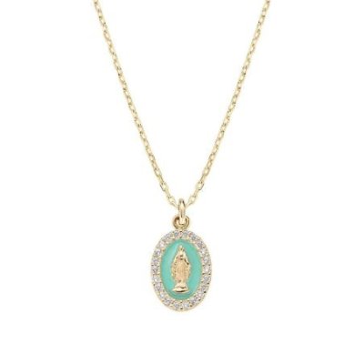 Amen - Collana Mini Medaglia Miracolosa - Argento - Verde Mare
