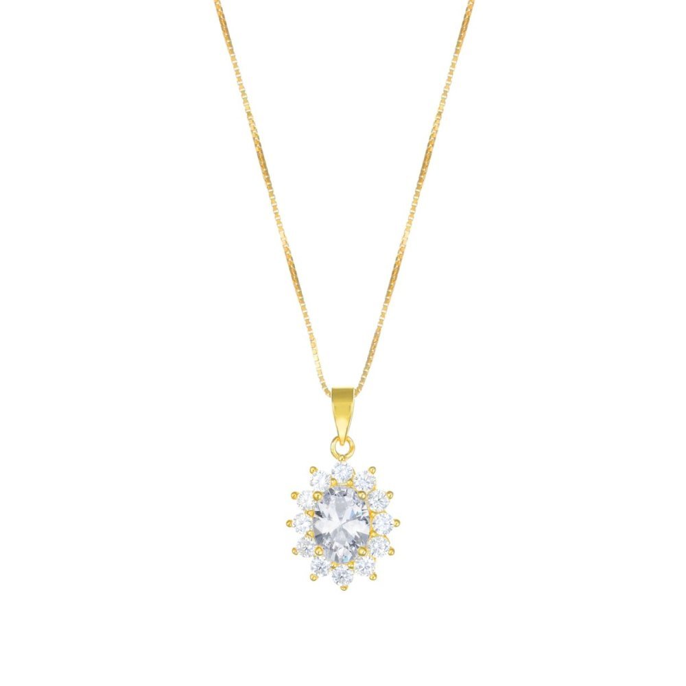 Amen - Collana Royal Lady - Argento Dorato - Zircone Bianco