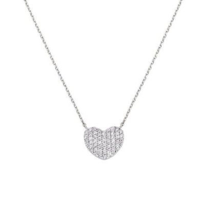Amen - Collana Cuore Flat Pavé - Argento 925 - Zirconi Bianchi