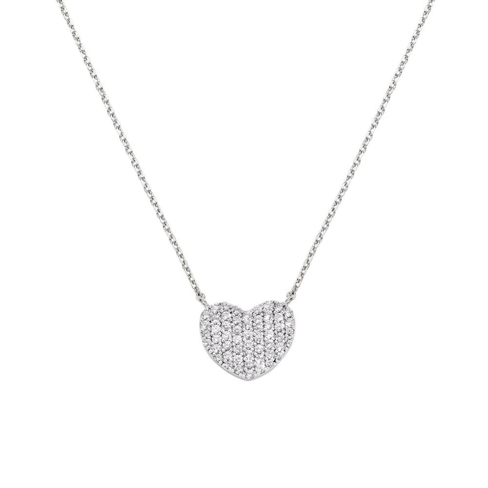 Amen - Collana Cuore Flat Pavé - Argento 925 - Zirconi Bianchi