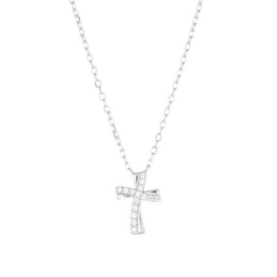 Amen - Collana Croce Ondulata - Argento 925 - Zirconi Bianchi
