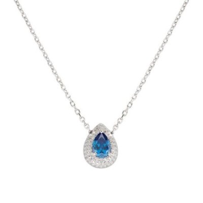 Amen - Collana Goccia D'Amore - Argento - Zirconi Blu E Bianchi