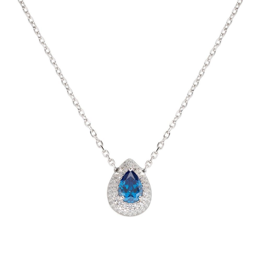 Amen - Collana Goccia D'Amore - Argento - Zirconi Blu E Bianchi