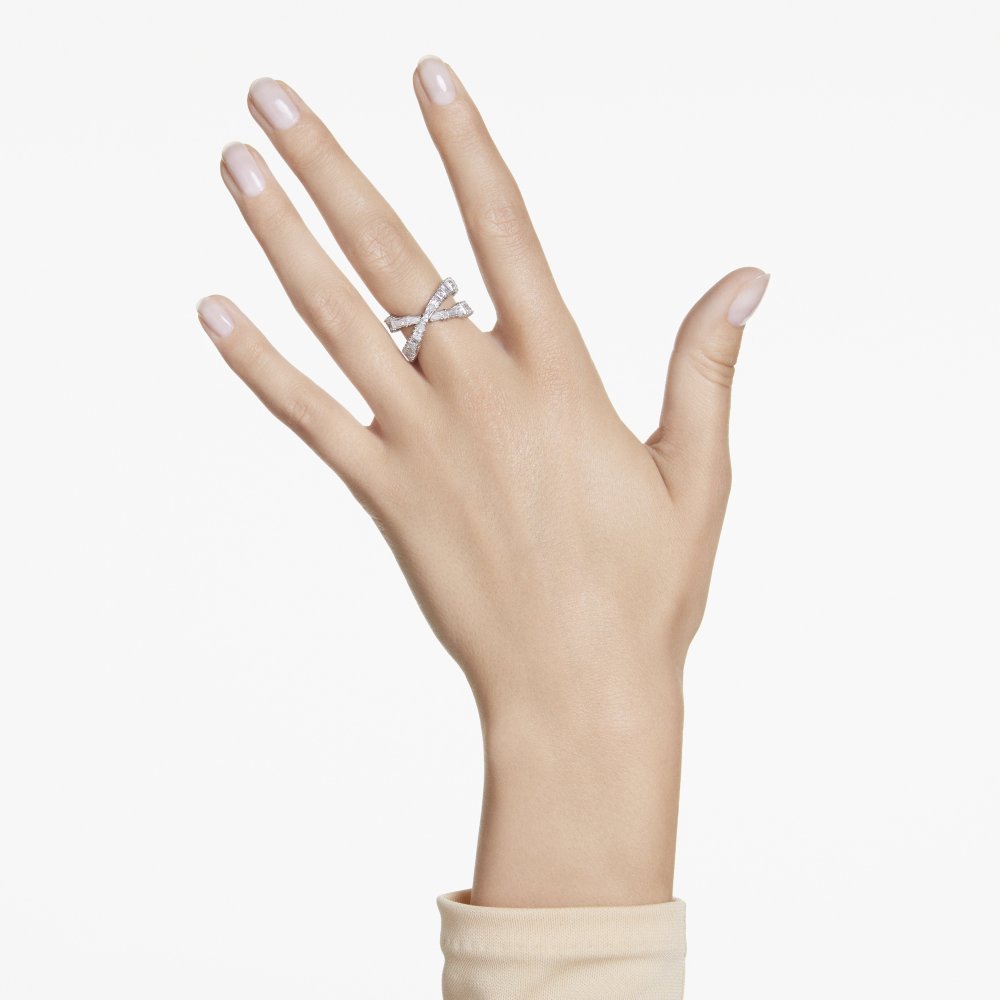 Swarovski - Anello Hyperbola - Placcato Rodio - Bianco