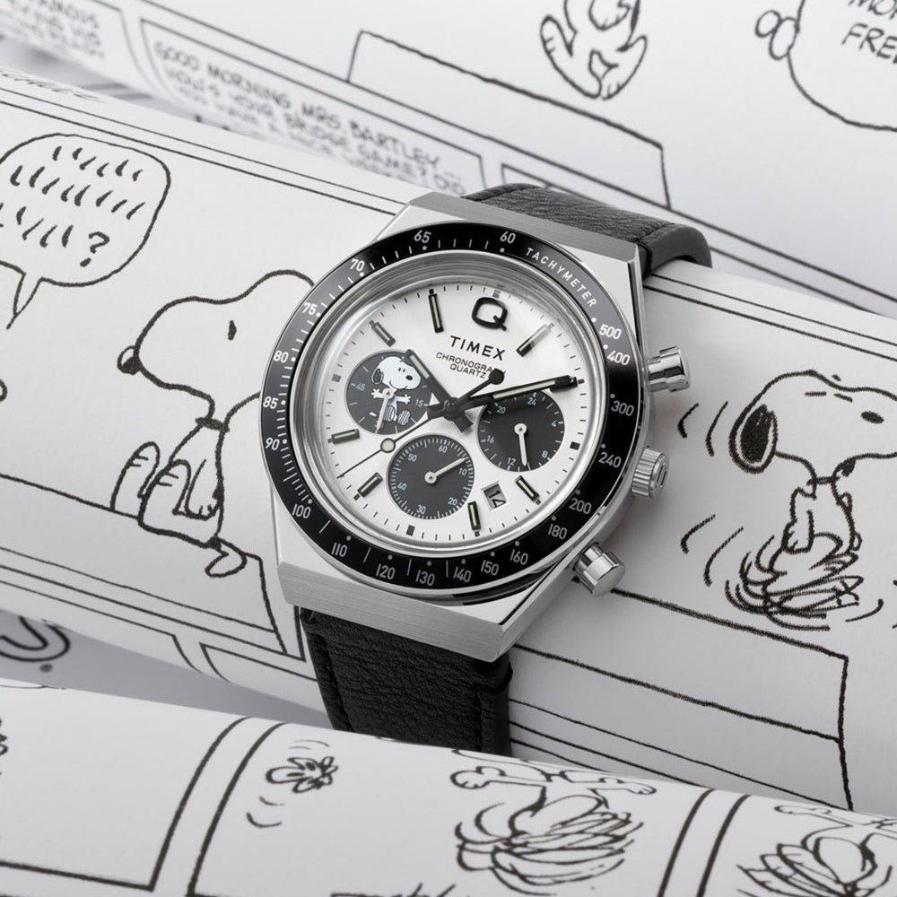 Timex - Orologio Chronograph Q Timex - Snoopy - Pelle