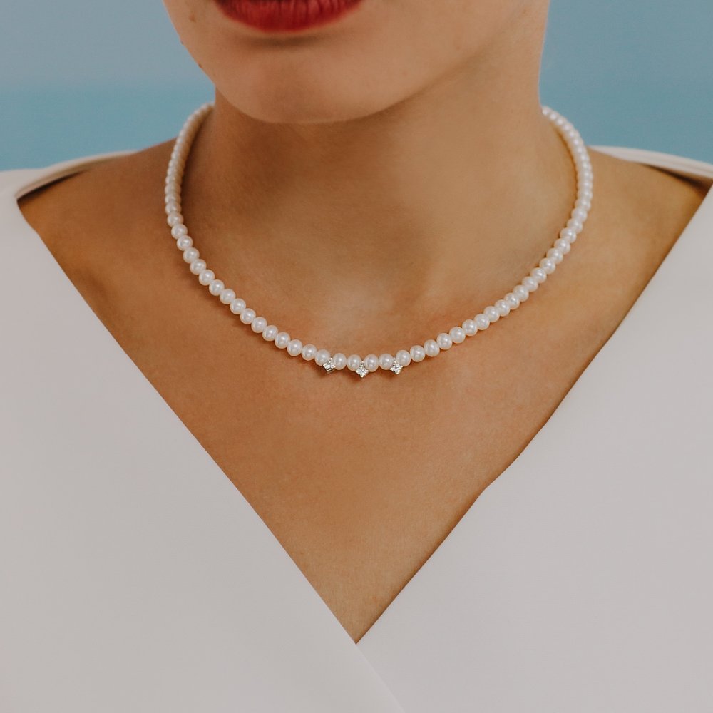 Comete Gioielli - Collana Filo Perle - Oro E Diamanti