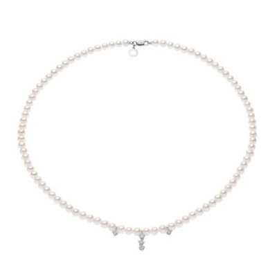 Comete Gioielli - Collana Filo Perle E Diamanti - Oro Bianco - Perle