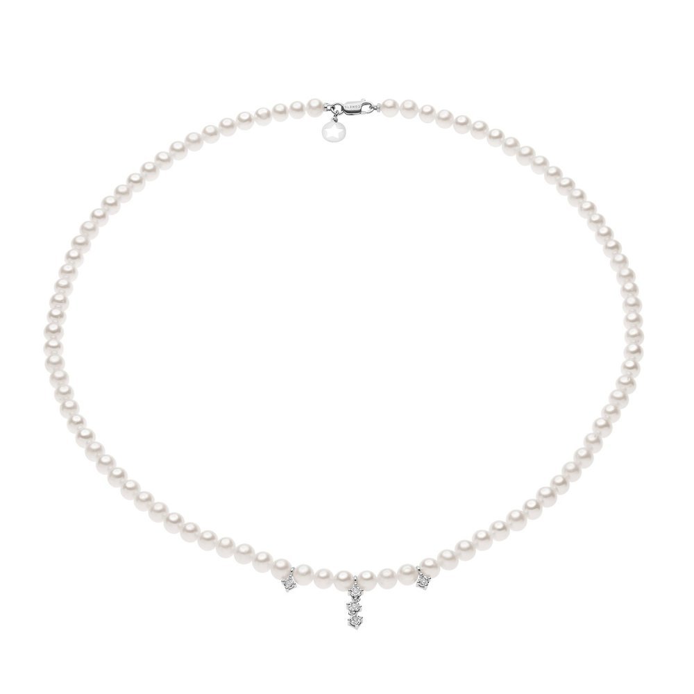 Comete Gioielli - Collana Filo Perle E Diamanti - Oro Bianco - Perle