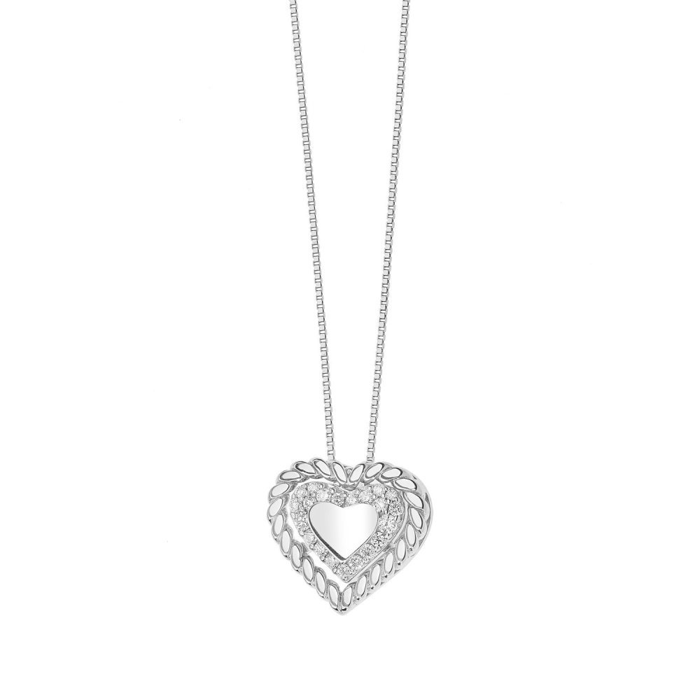 Comete Gioielli - Collana Cuore Doppio - Oro Bianco - Diamanti