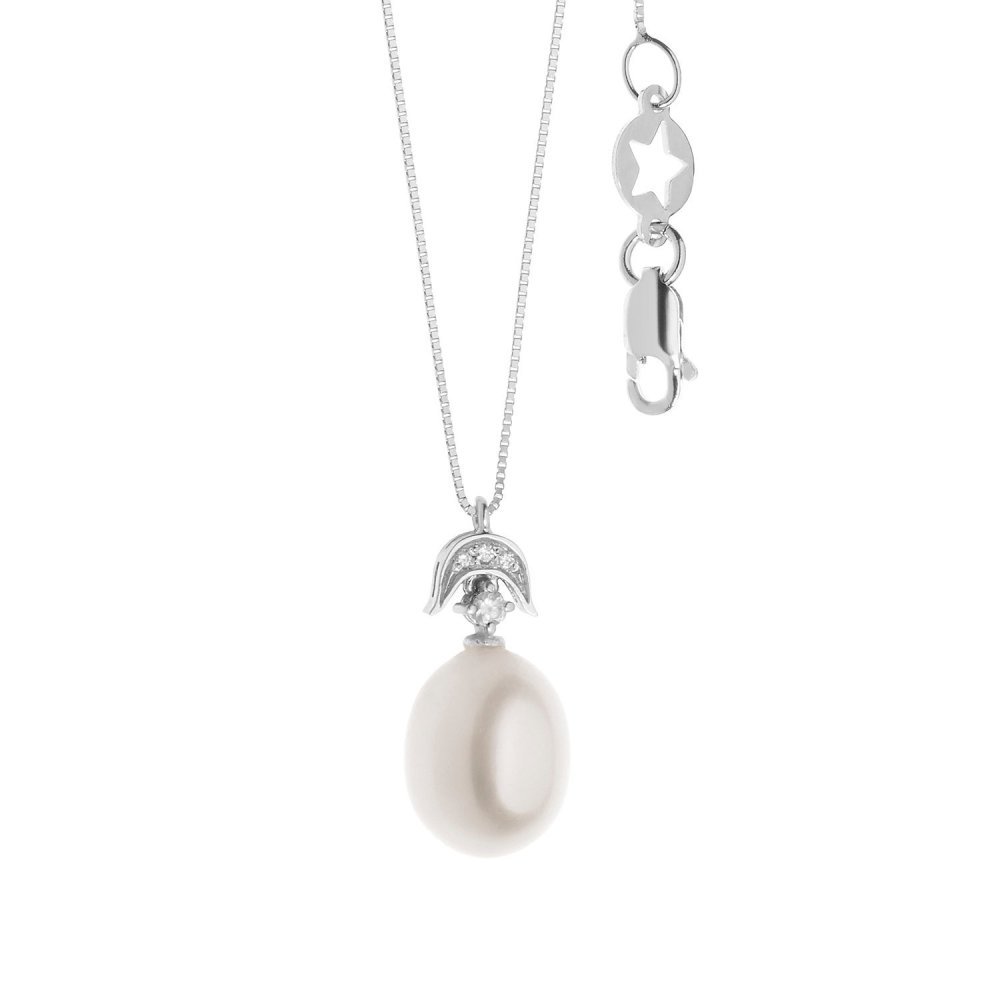 Comete Gioielli - Collana Perla E Diamanti - Oro Bianco