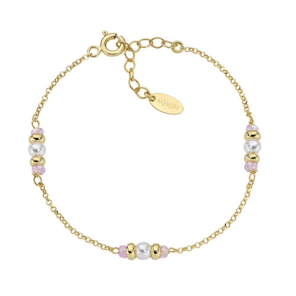 Amen - Bracciale Rainbow - Cristalli Rosa - Perle