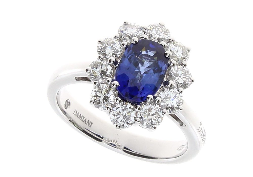 Damiani - Anello Oro Bianco - Diamante/Zaffiro