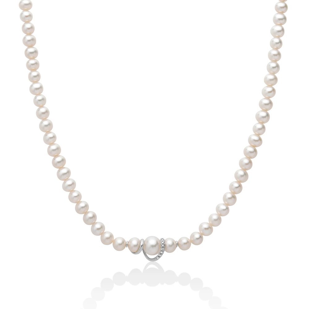 Miluna - Collana Di Perle Oriente - Oro Bianco - Diamante