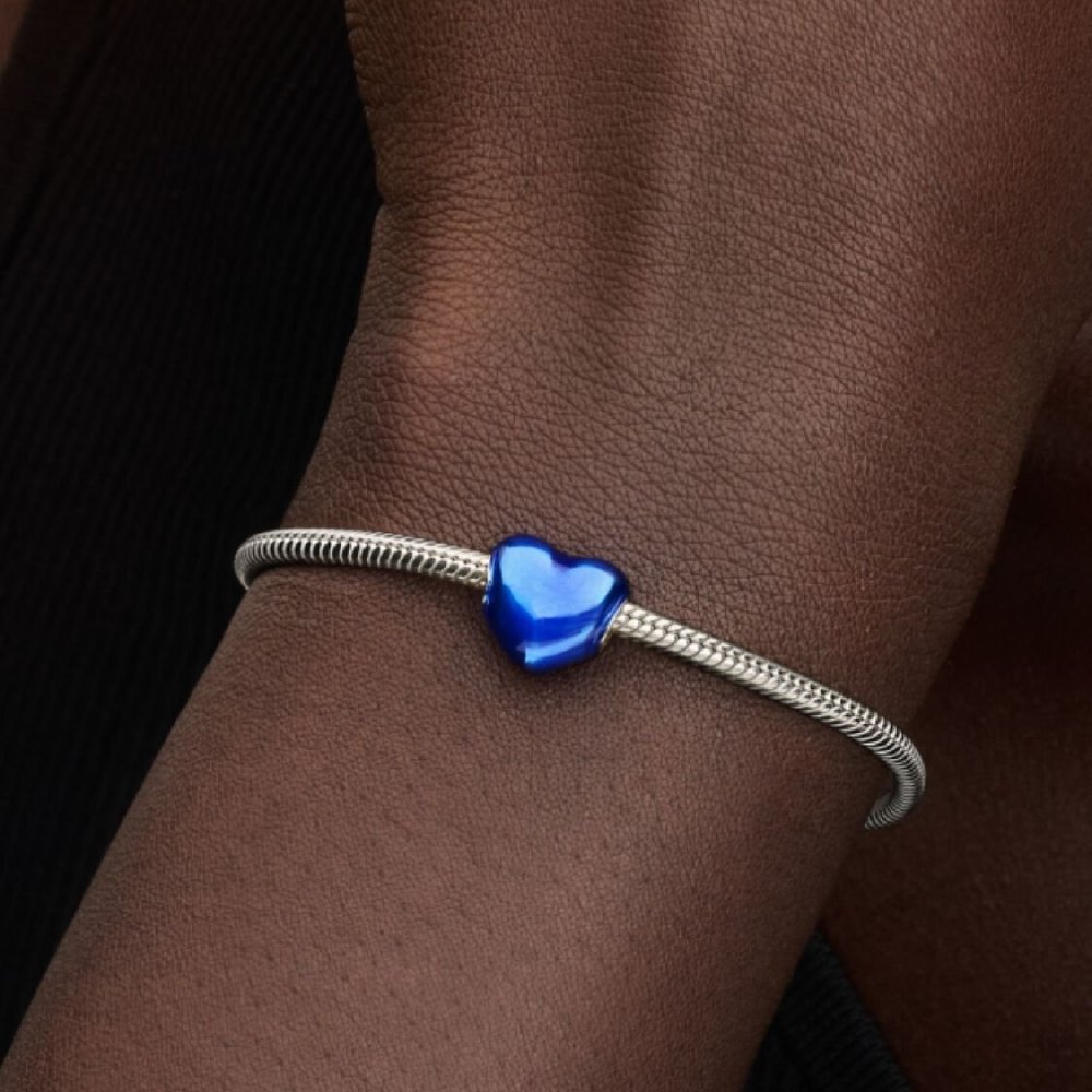 Charm Cuore Metallico Blu
