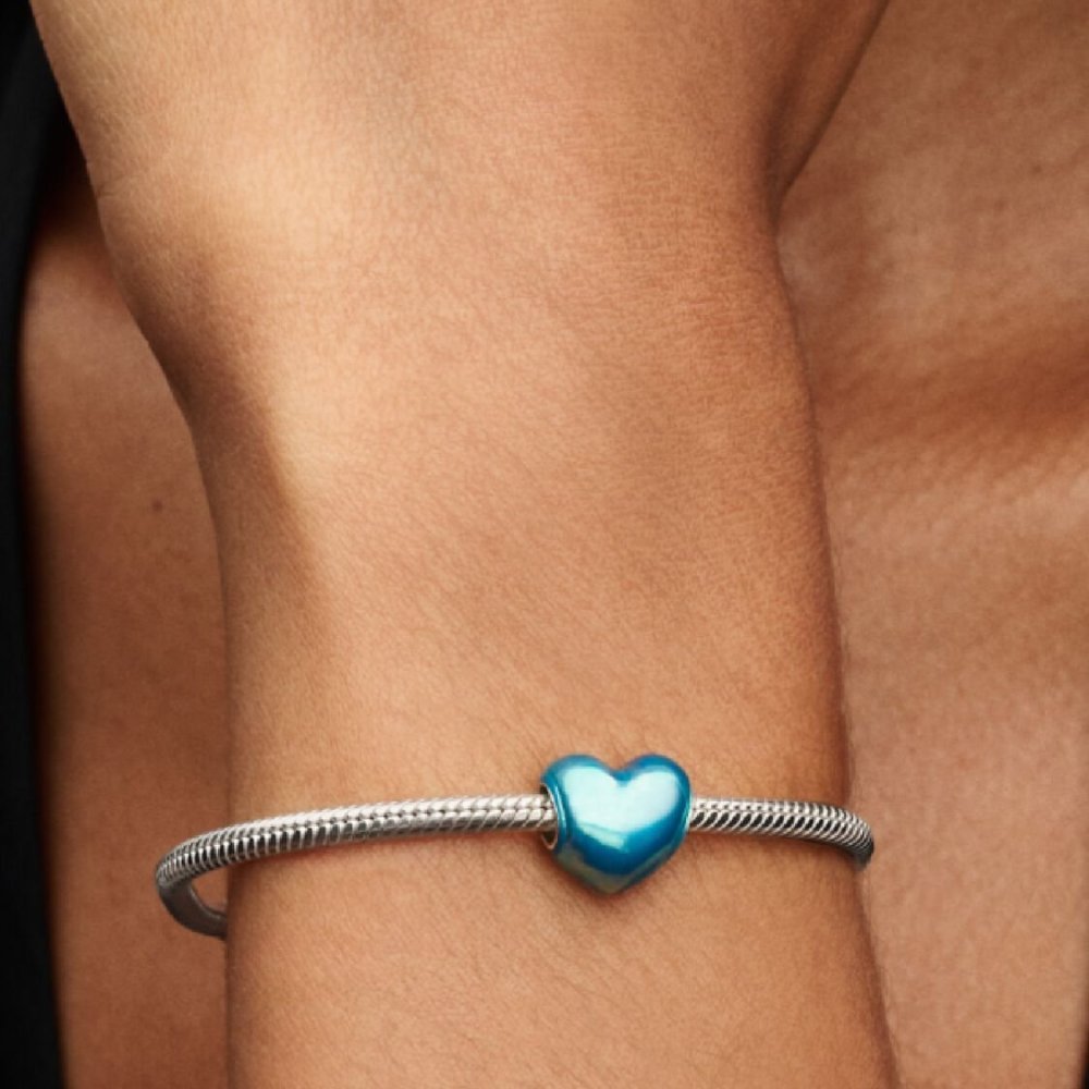 Charm Cuore Metallico Azzurro