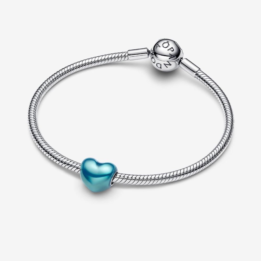 Charm Cuore Metallico Azzurro