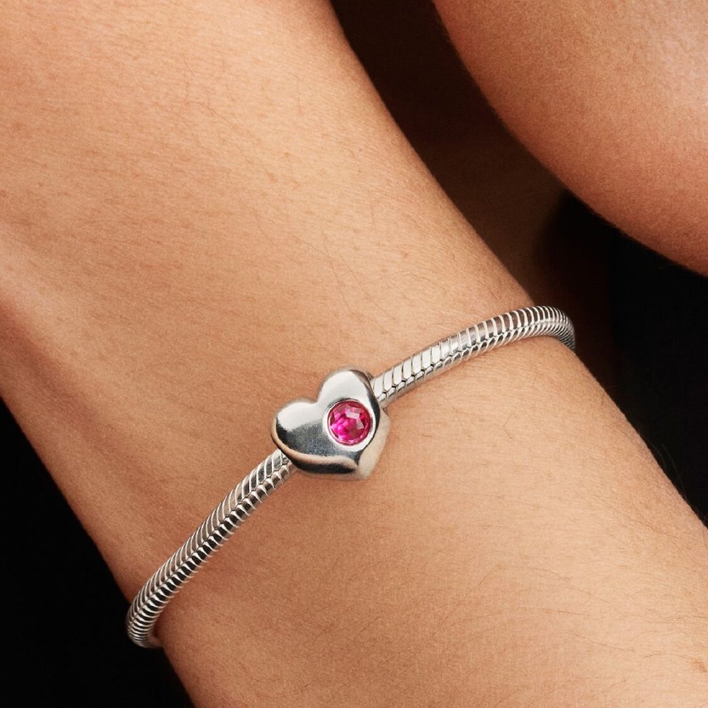 Charm Cuore con Pietra Rosa Scuro Ottobre da incidere