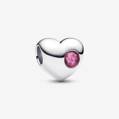 Charm Cuore con Pietra Rosa Scuro Ottobre da incidere