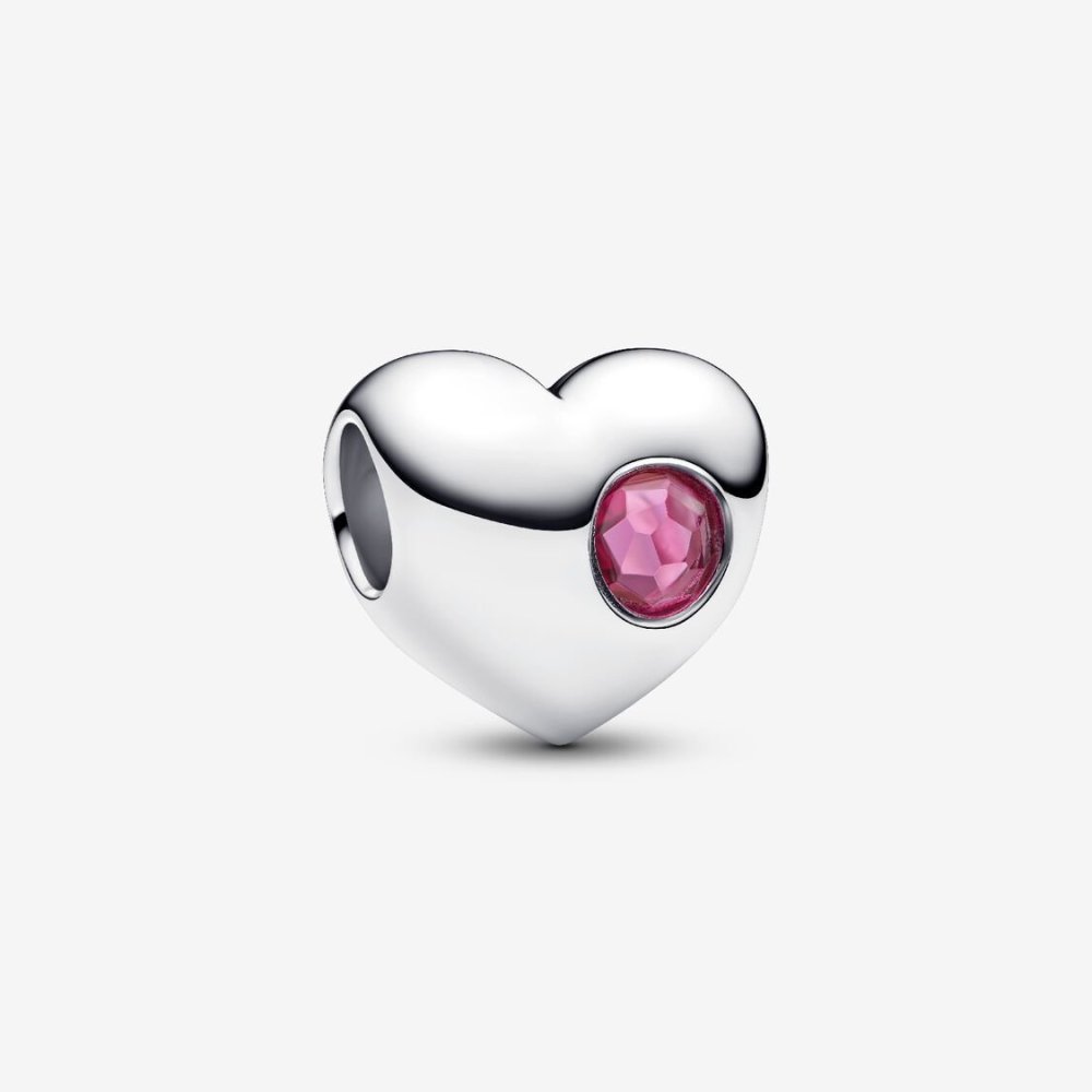 Charm Cuore con Pietra Rosa Scuro Ottobre da incidere