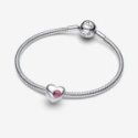 Charm Cuore con Pietra Rosa Scuro Ottobre da incidere