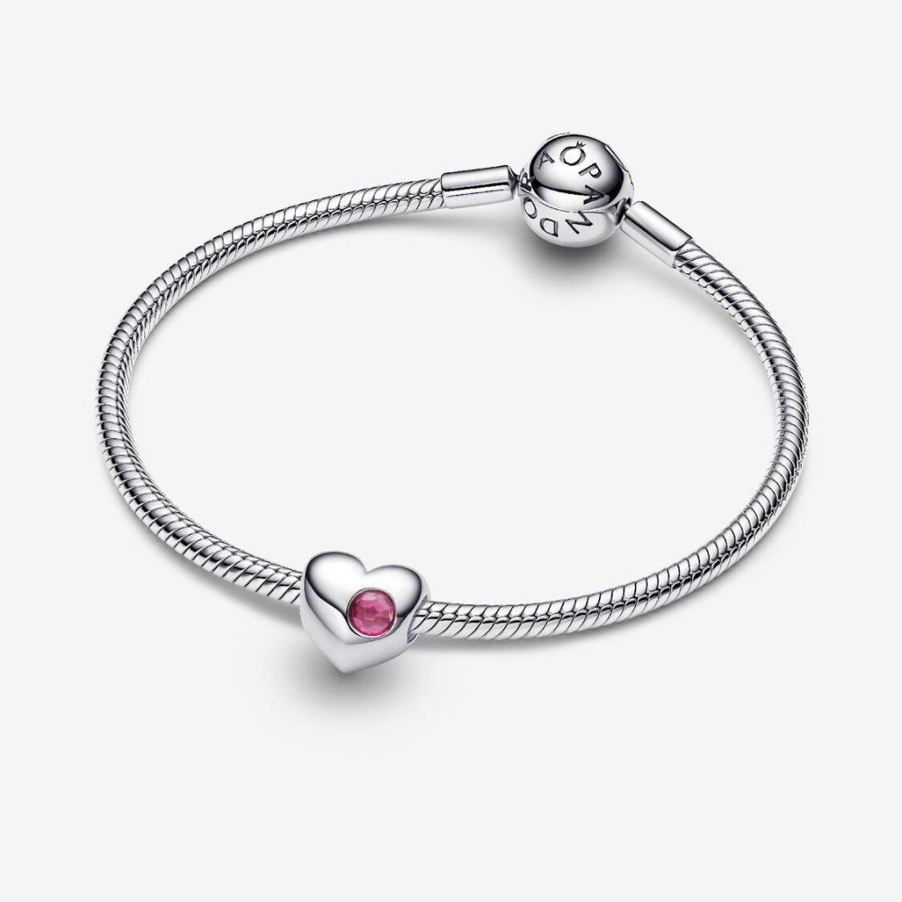 Charm Cuore con Pietra Rosa Scuro Ottobre da incidere