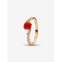 Disney, La Bella e La Bestia, Anello Rosa Incantata Vetro di Murano Placcatura in Oro 14k - Pandora