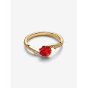 Disney, La Bella e La Bestia, Anello Rosa Incantata Vetro di Murano Placcatura in Oro 14k - Pandora
