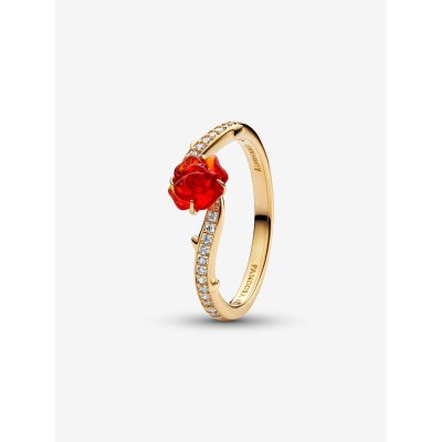 Disney, La Bella e La Bestia, Anello Rosa Incantata Vetro di Murano Placcatura in Oro 14k - Pandora
