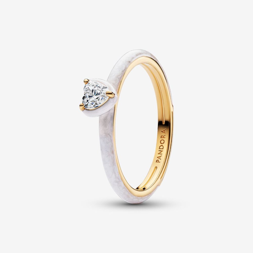 Anello White Chakra Heart Pandora ME Placcatura in Oro 14k - Pandora