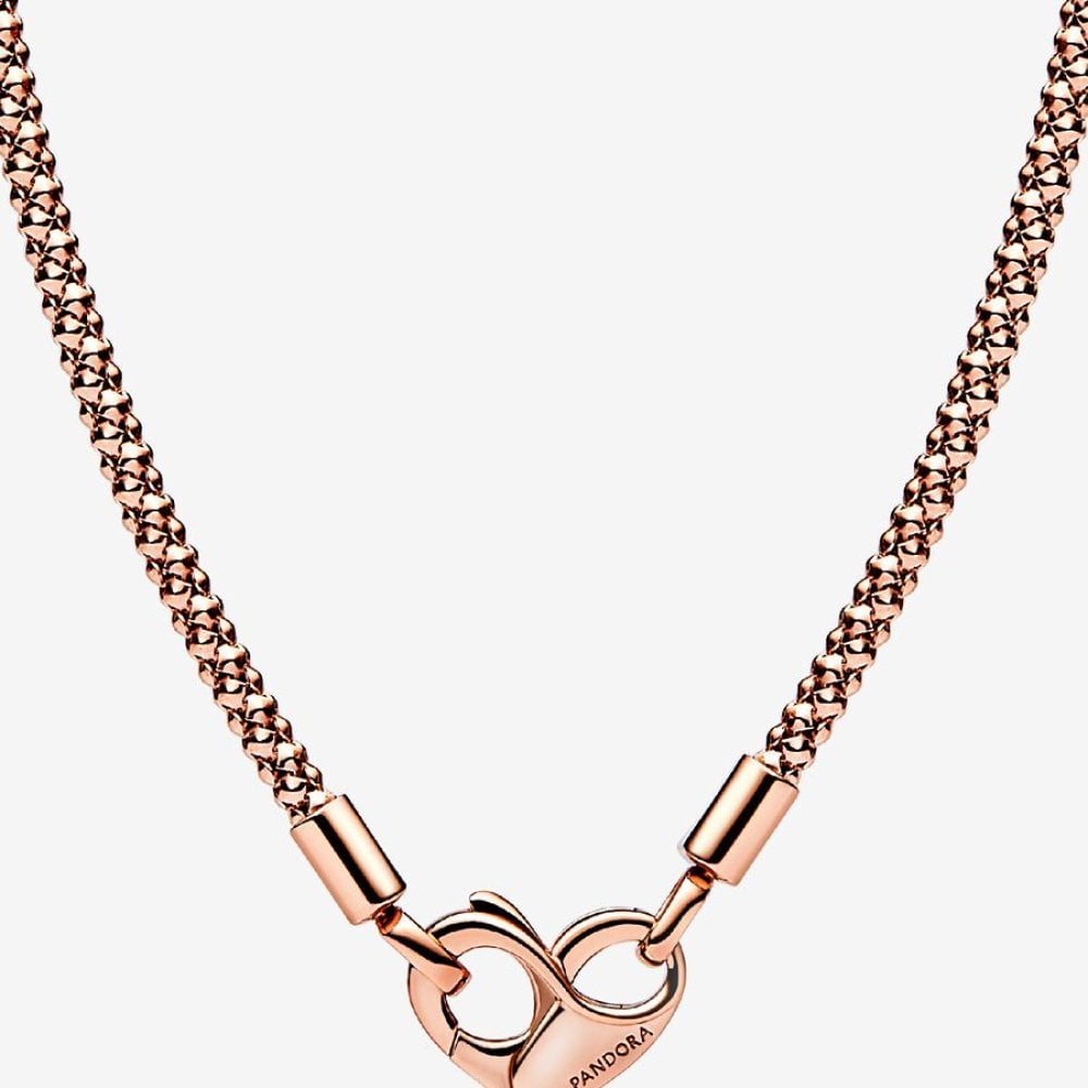 Collana Maglia Geometrica con Chiusura a Cuore Placcatura in Oro Rosa 14k - Pandora