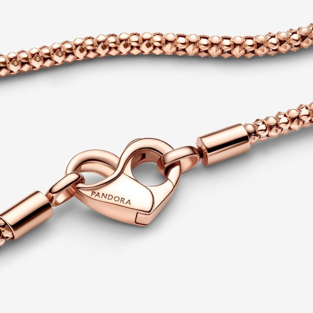 Collana Maglia Geometrica con Chiusura a Cuore Placcatura in Oro Rosa 14k - Pandora