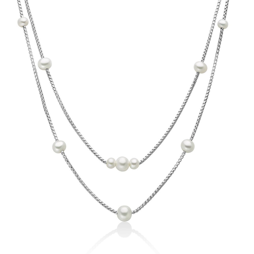 Miluna - Collana A Due Fili - Perle Oriente - Argento