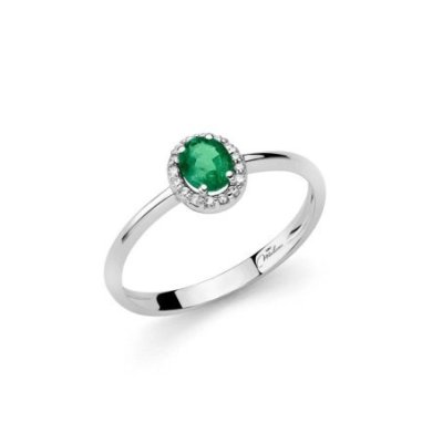Miluna - Anello Smeraldo - Oro Bianco - Diamanti