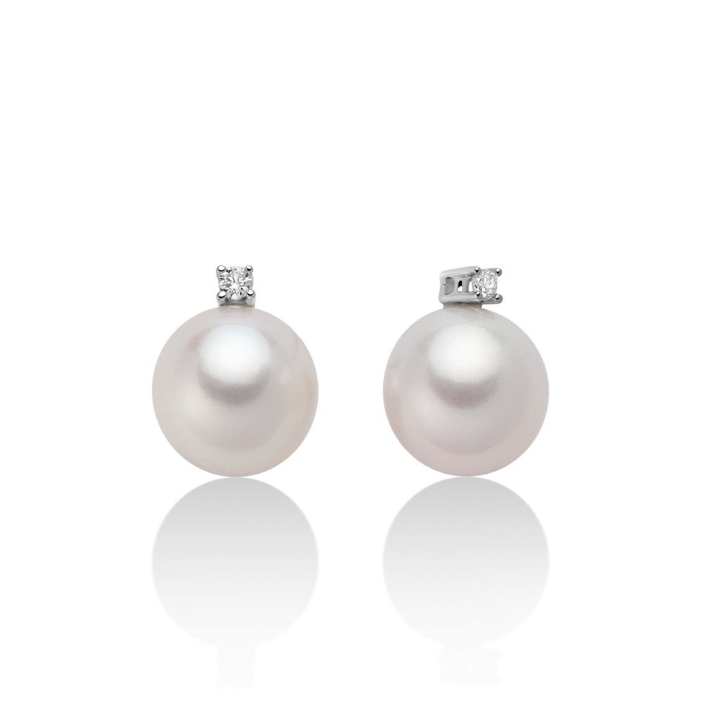 Miluna - Orecchini Di Perle Oriente - Oro Bianco - Diamante