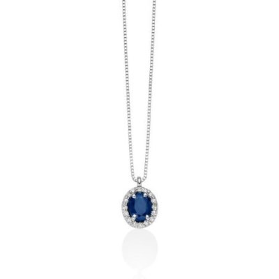Miluna - Collana Zaffiro Blu - Oro Bianco - Diamanti