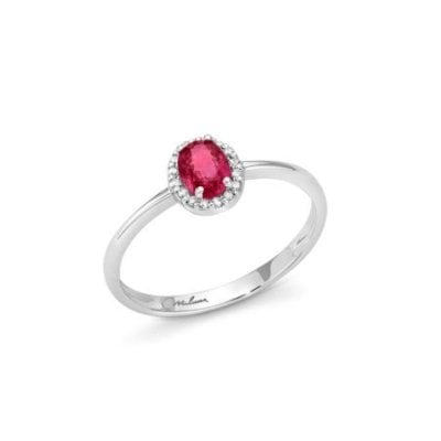 Miluna - Anello Rubino Ovale - Oro Bianco