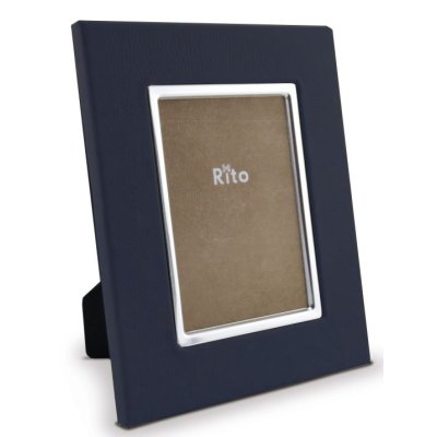 Cornice portafoto in legno e pelle naturale con profilo metallico - RITO