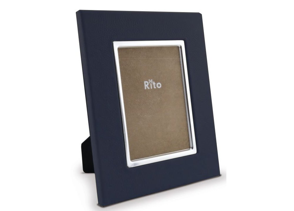 Cornice portafoto in legno e pelle naturale con profilo metallico - RITO