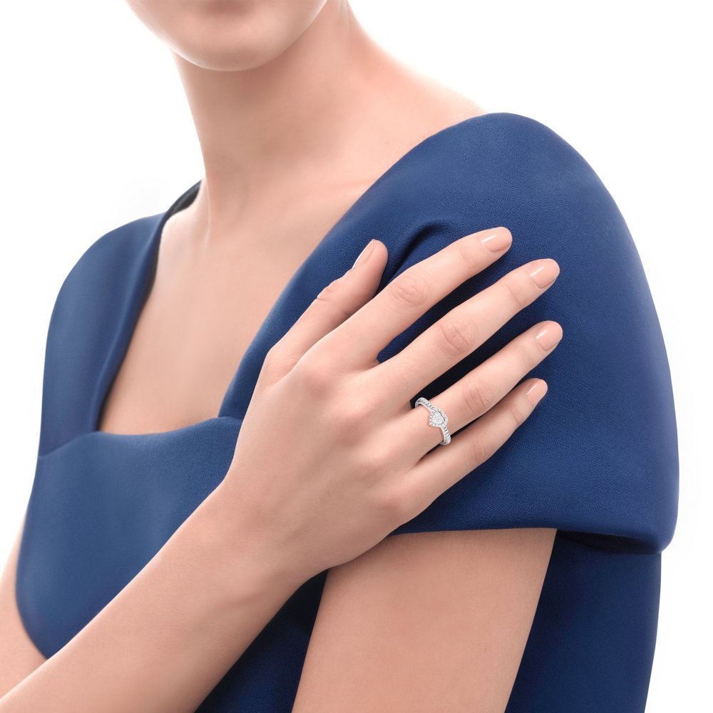 Recarlo - Solitario Halo Heart - Oro Bianco - Diamante