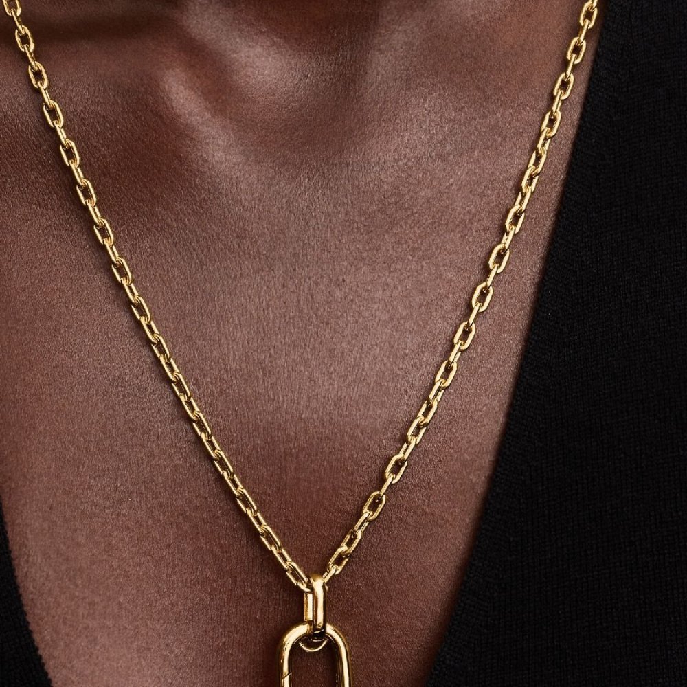 Rinnova il tuo look con la nuova collana a maglia link componibile con placcatura in Oro 14K. Aggiungi fino a 4 medallion e 1 me